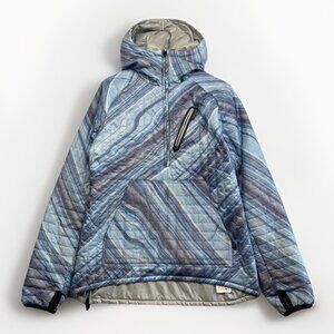 Burton Cabin Reversible Pullover Insulated Hood Jacket Wom Sz S Blue Ice AOP